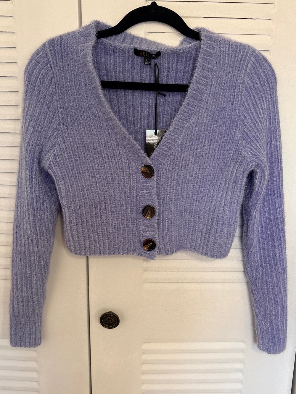 dELiAs x Dolls Kill NWT Cropped Cardigan Sweater Lavender Purple Juniors L